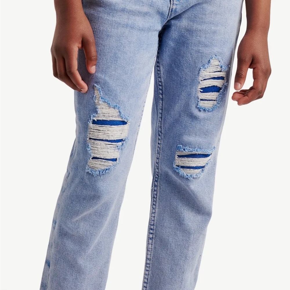 Justice Light Blue Distressed Straight Leg Jeans